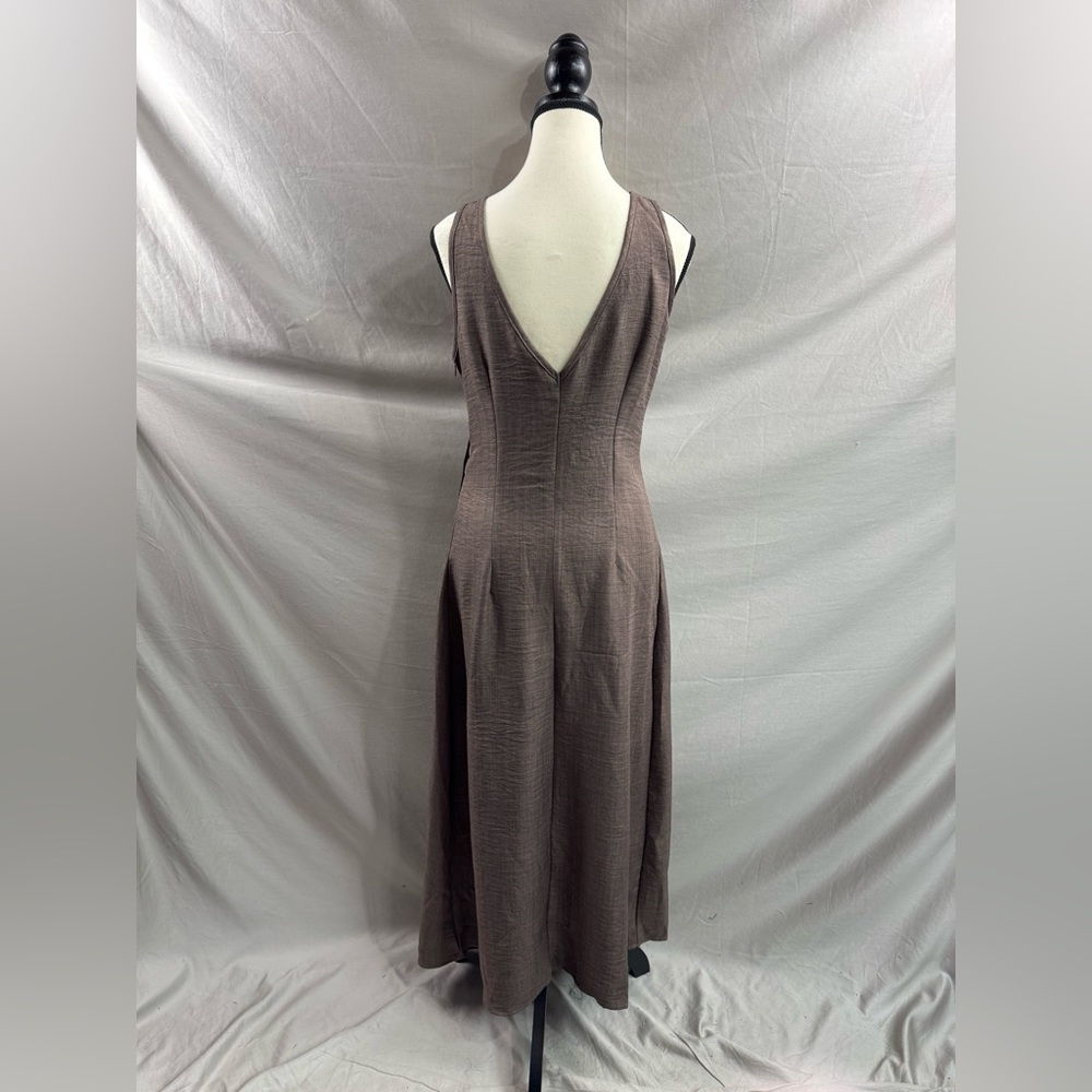 Pleated Waist Minimalist Maxi Dress Brown - Picture 8 of 8